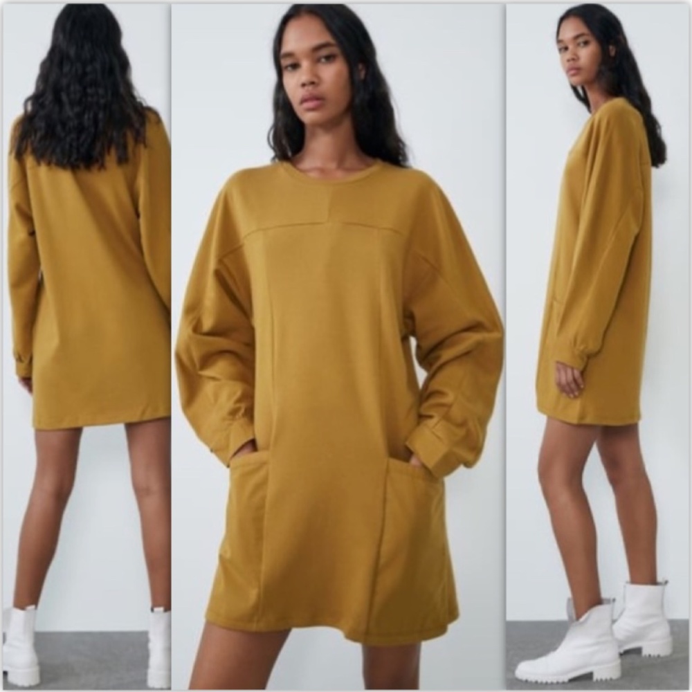 Zara Mustard Dress With Pockets NWT